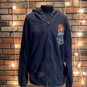 Ed Hardy Sparkly Skull Zip Up Hoodie Size XL